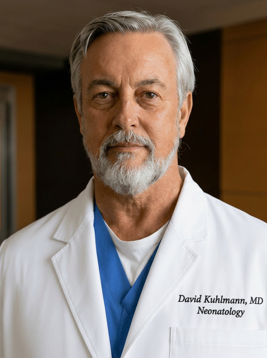 Crop the existing portrait of Dr. David Kuhlmann so it fits cleanly at this current displayed width without stretching, focusing on his head and upper torso and keeping the image clear and professional.